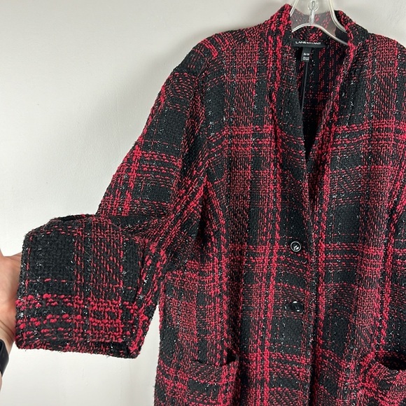 Lane Bryant Tweed Shimmer Blazer Plaid Jacket Boucle Red Size 26/28 - Picture 11 of 16
